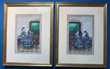 Pair of delicately handpainted Chinese gouaches on rice paper (pith&hellip;