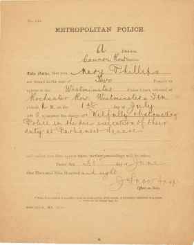 Police Court Charge sheets for Mary Phillips