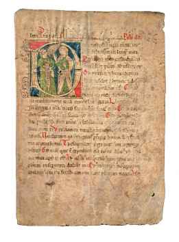 A leaf with a large historiated initial of the Annunciation&hellip;