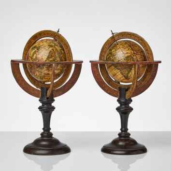 A stunning and rare pair of miniature globes