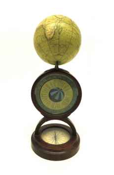 An English pocket globe with a dial for time zones
